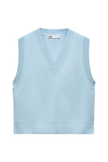 SLEEVELESS PLAIN KNIT SWEATER VEST