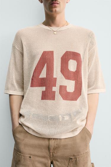 NUMBER MESH KNIT T-SHIRT - Ecru by Zara - Image 5