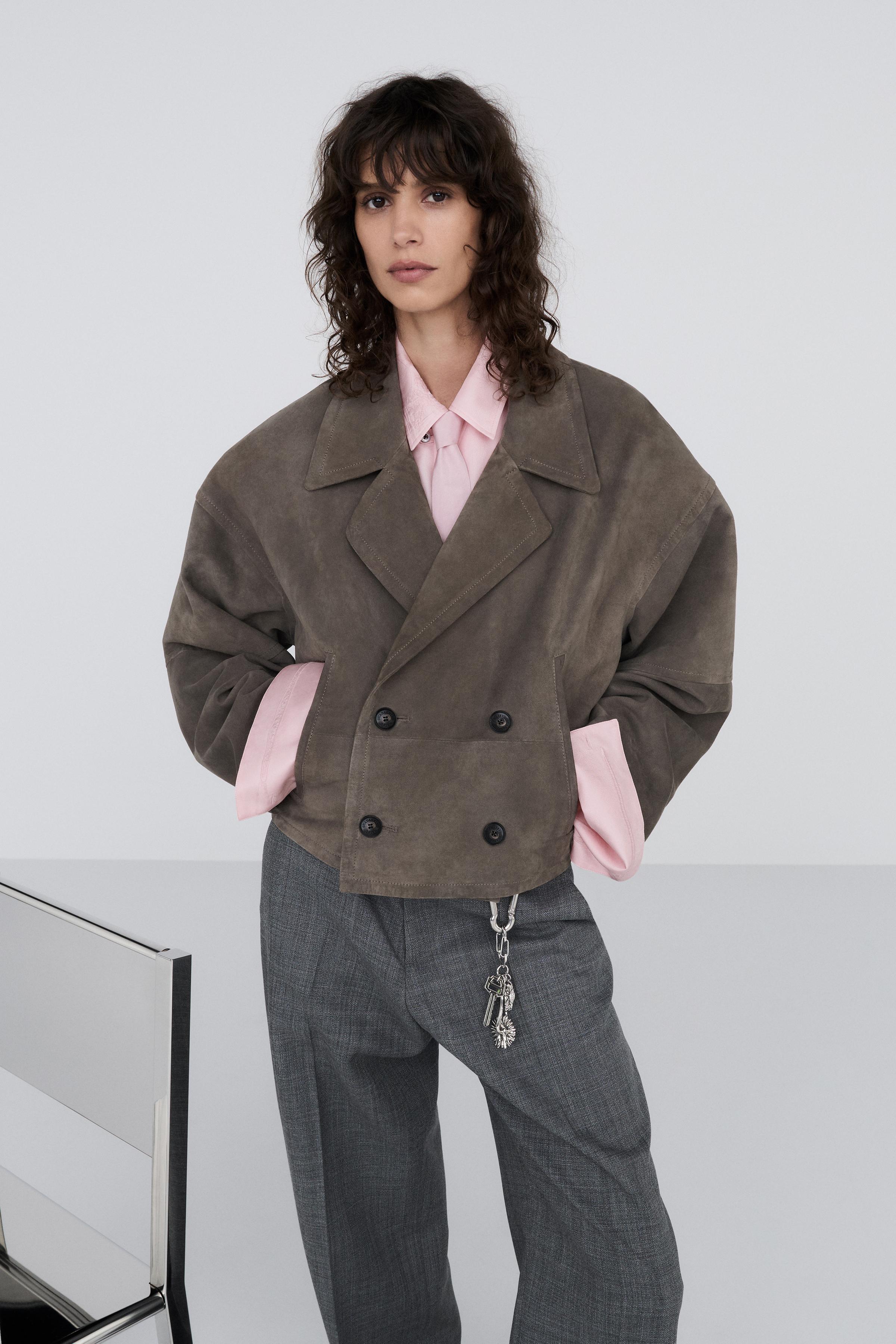 BLOUSON COURT FIT CUIR DAIM