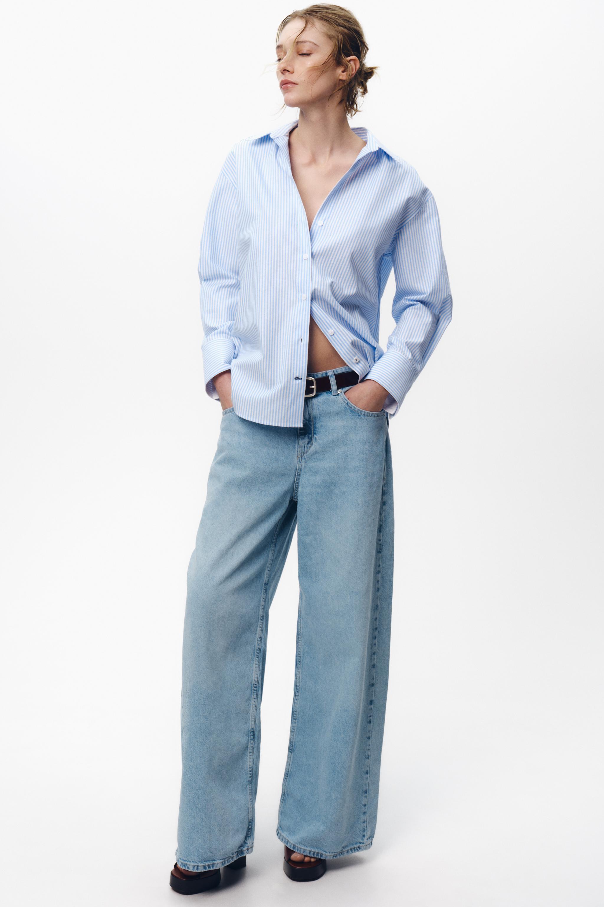 STRIPED OXFORD SHIRT - Ecru / Blue | ZARA United States