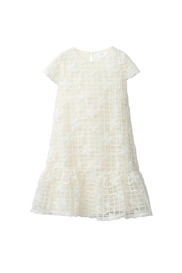 Zara TULLE FLORAL DRESS - Ecru