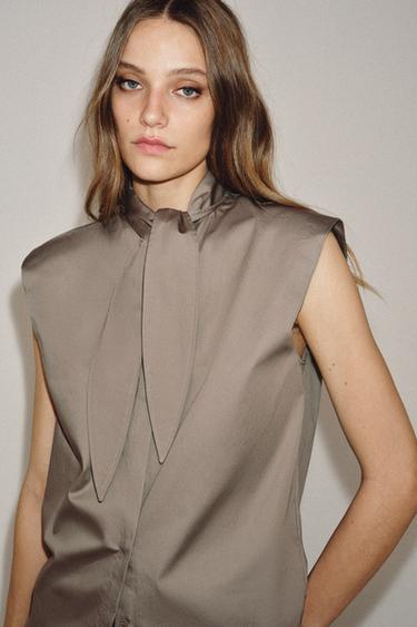 ZW COLLECTION BOW SHIRT - Grey by Zara