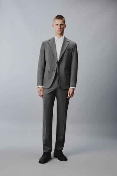 PINSTRIPE WOOL BLEND SUIT TROUSERS - Grey by Zara