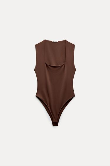 POLYAMIDE SQUARE NECK BODYSUIT - Dark brown by Zara