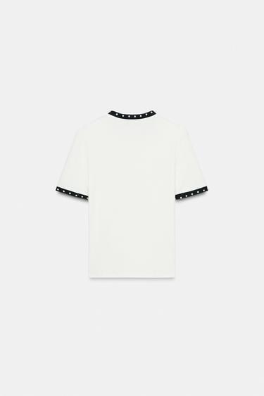 T-SHIRT EN TRICOT AVEC PERLES - Blanc de Zara - Image 5