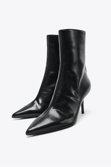CRACKLED-EFFECT HIGH-HEEL ANKLE BOOTS - Black by Zara - Image 3