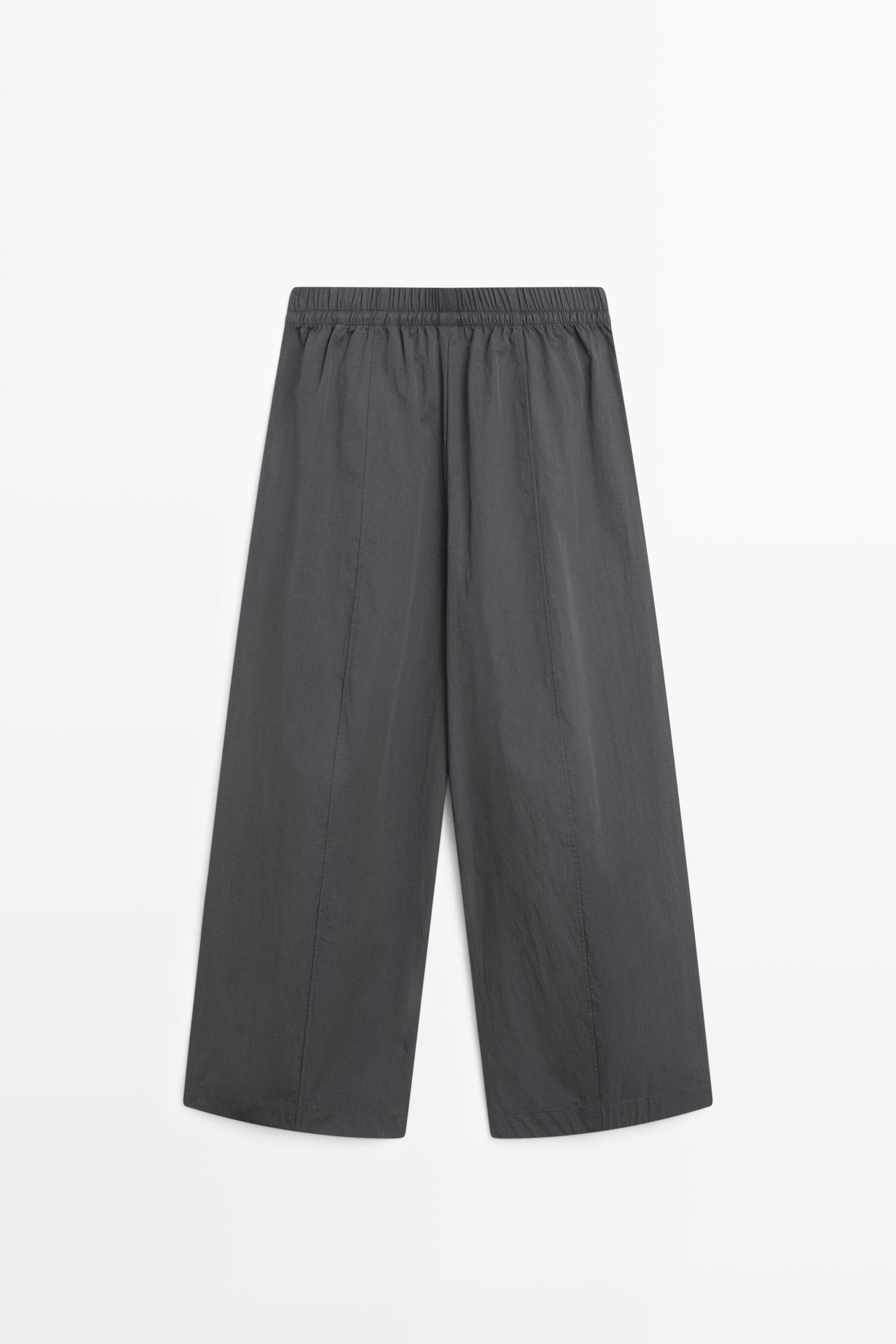 Cropped technical barrel fit pants