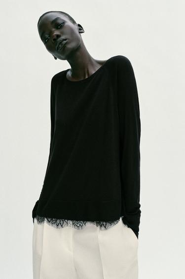 KNIT JUMPER WITH LACE - Black by Zara