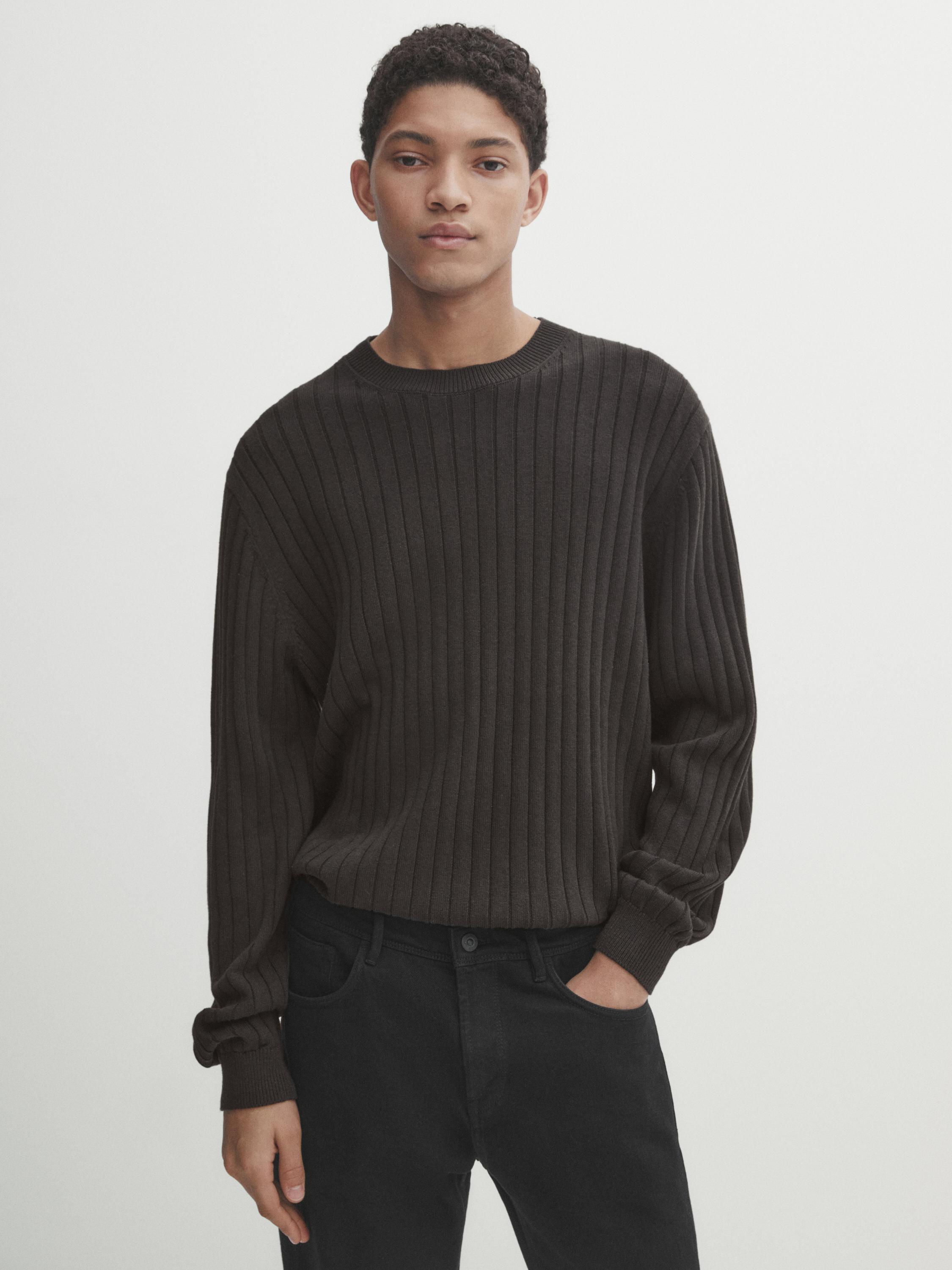 Ribbed cotton blend knit sweater - Beige | ZARA Canada