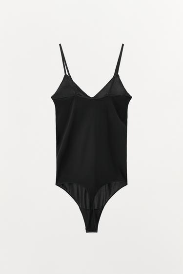 SHEER BODYSUIT WITH POLYAMIDE STRAPS - Black by Zara - Image 4