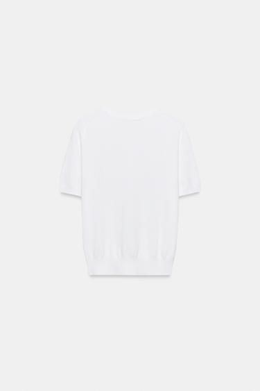 HAUT EN MAILLE BASIQUE À MANCHES COURTES - Blanc de Zara - Image 5