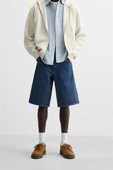 Zara BAGGY FIT DENIM SHORTS - Blue