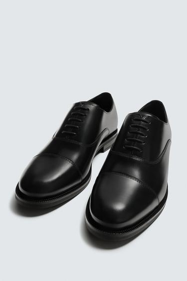 LEATHER DERBY SHOES - Black by Zara - Image 1
