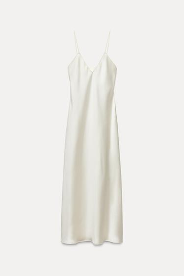 Zara SATIN SLIP DRESS - Oyster-white