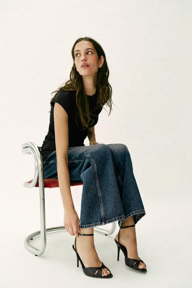 SATIN-EFFECT HIGH-HEEL SANDALS - Black by Zara