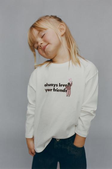 Zara FLOCKED TEXT T-SHIRT - Oyster-white