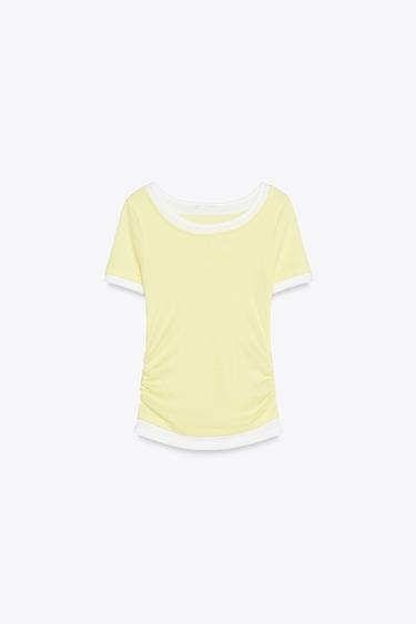 MAGLIETTA DOPPIO COSTINE ARRICCIATA - Giallo chiaro di Zara