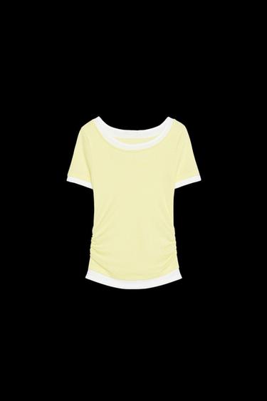 T-SHIRT MIT DOPPELTEN RIPPEN UND RAFFUNGEN - Hellgelb von Zara - Bild 0
