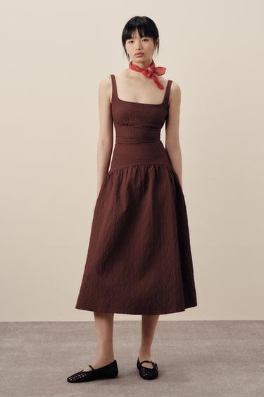 Zara 紋理中長裙 - 勃艮第酒紅色