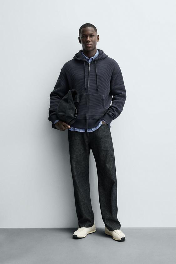 Waffle Texture Zip-Up Hoodie