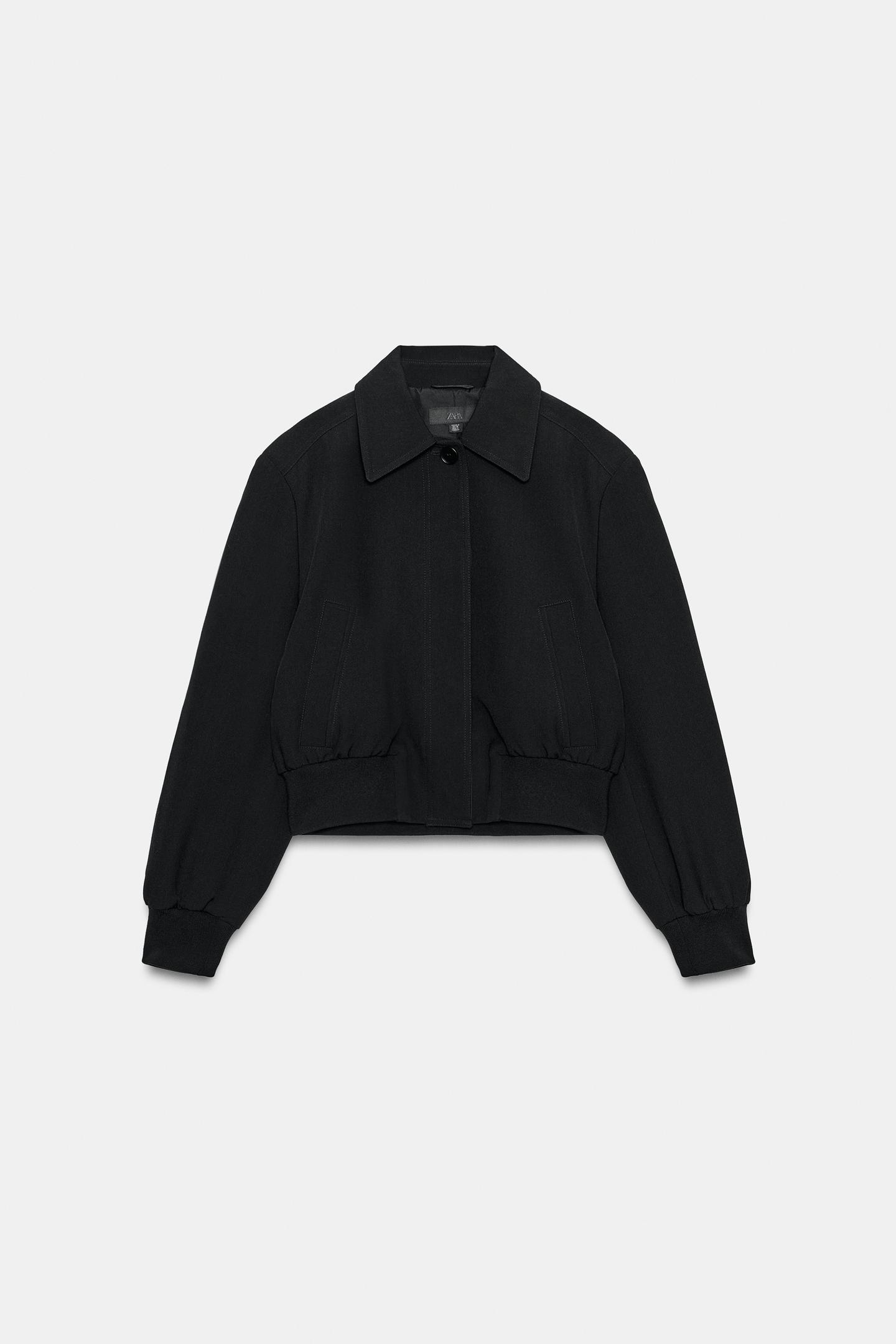 Женская куртка Zara Cropped Jacket with Shoulder Pads, цвет: Чёрный — фото 7