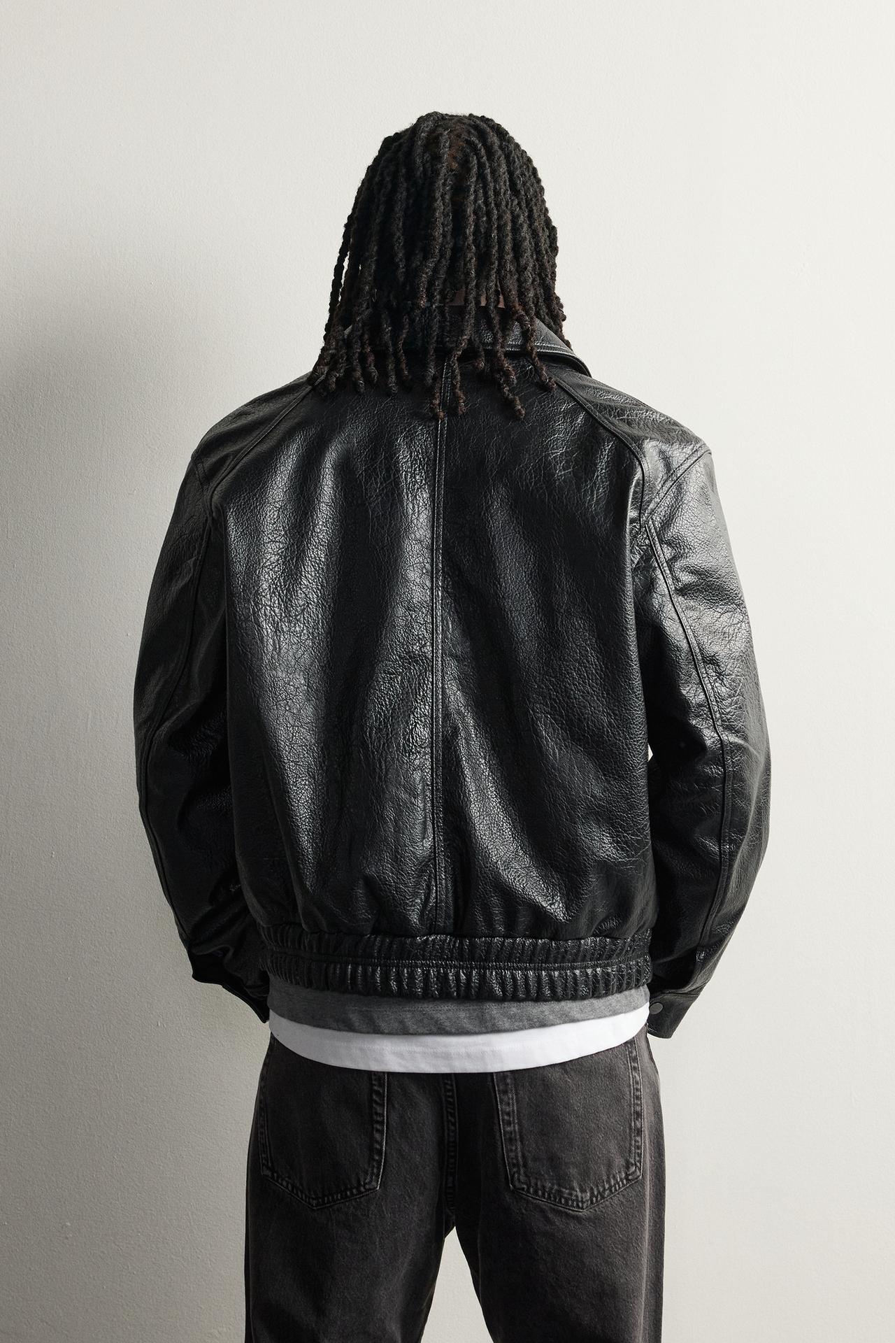 FAUX LEATHER RELAXED FIT JACKET — Black