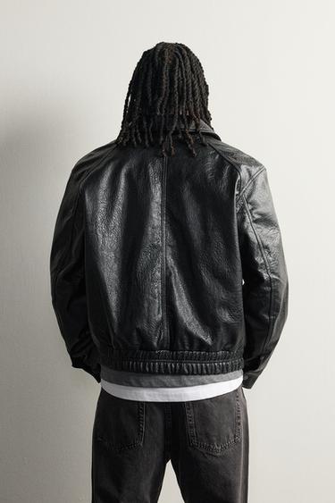 FAUX LEATHER RELAXED FIT JACKET — Black 2