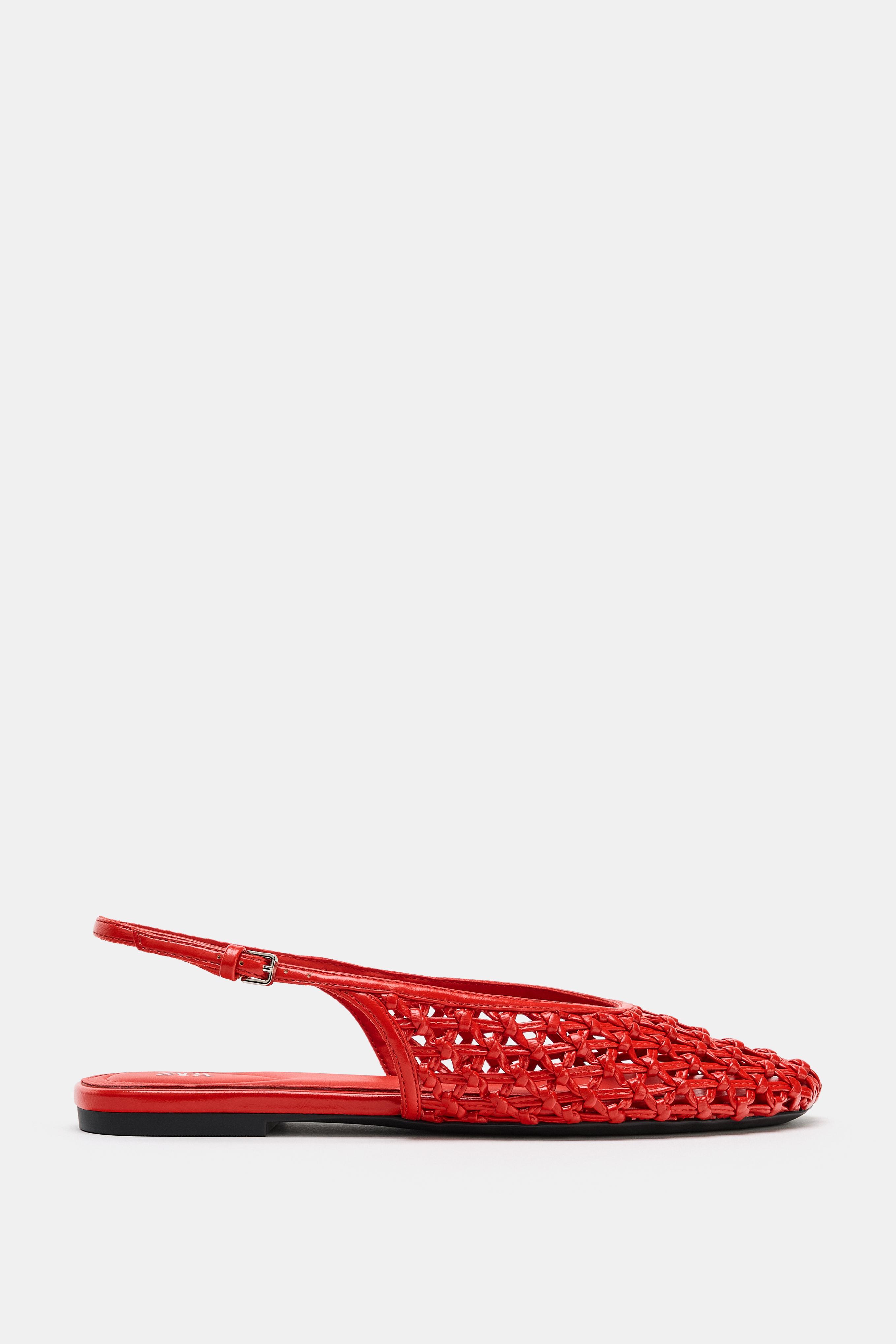 BRAIDED EFFECT SLINGBACK FLATS — Red