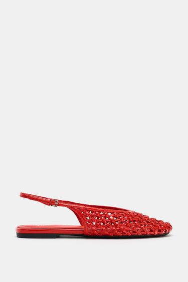 BRAIDED-EFFECT SLINGBACK BALLET FLATS - Red by Zara - Image 0