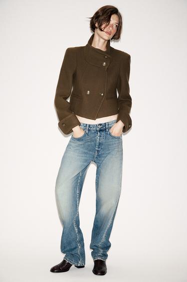 CHAQUETA CROP CRUZADA ZW COLLECTION - Oliva oscuro de Zara - Imagen 0