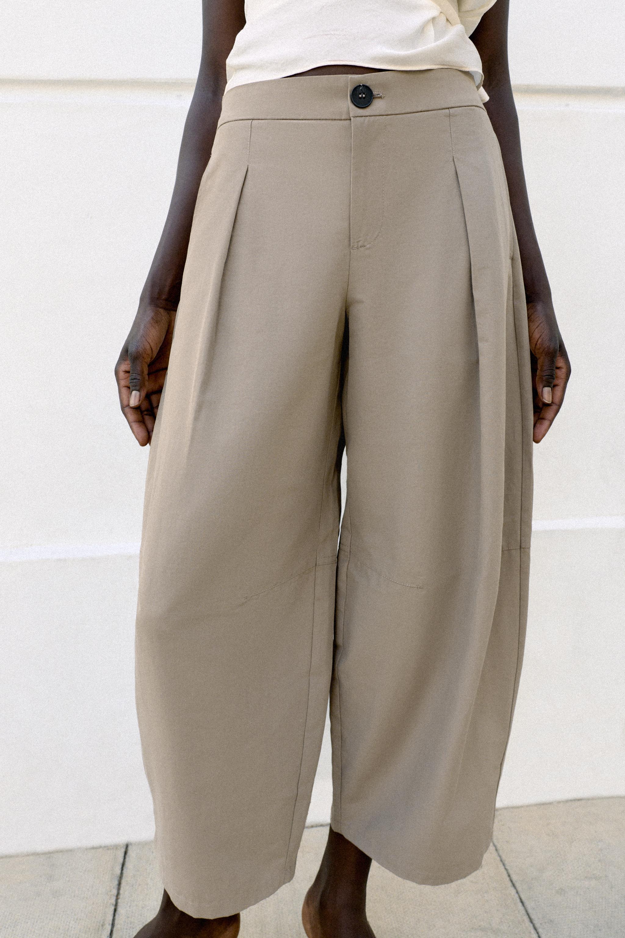 POPLIN BARREL PANTS — Stone