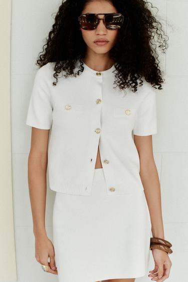 Zara KNIT MINI SKIRT - White