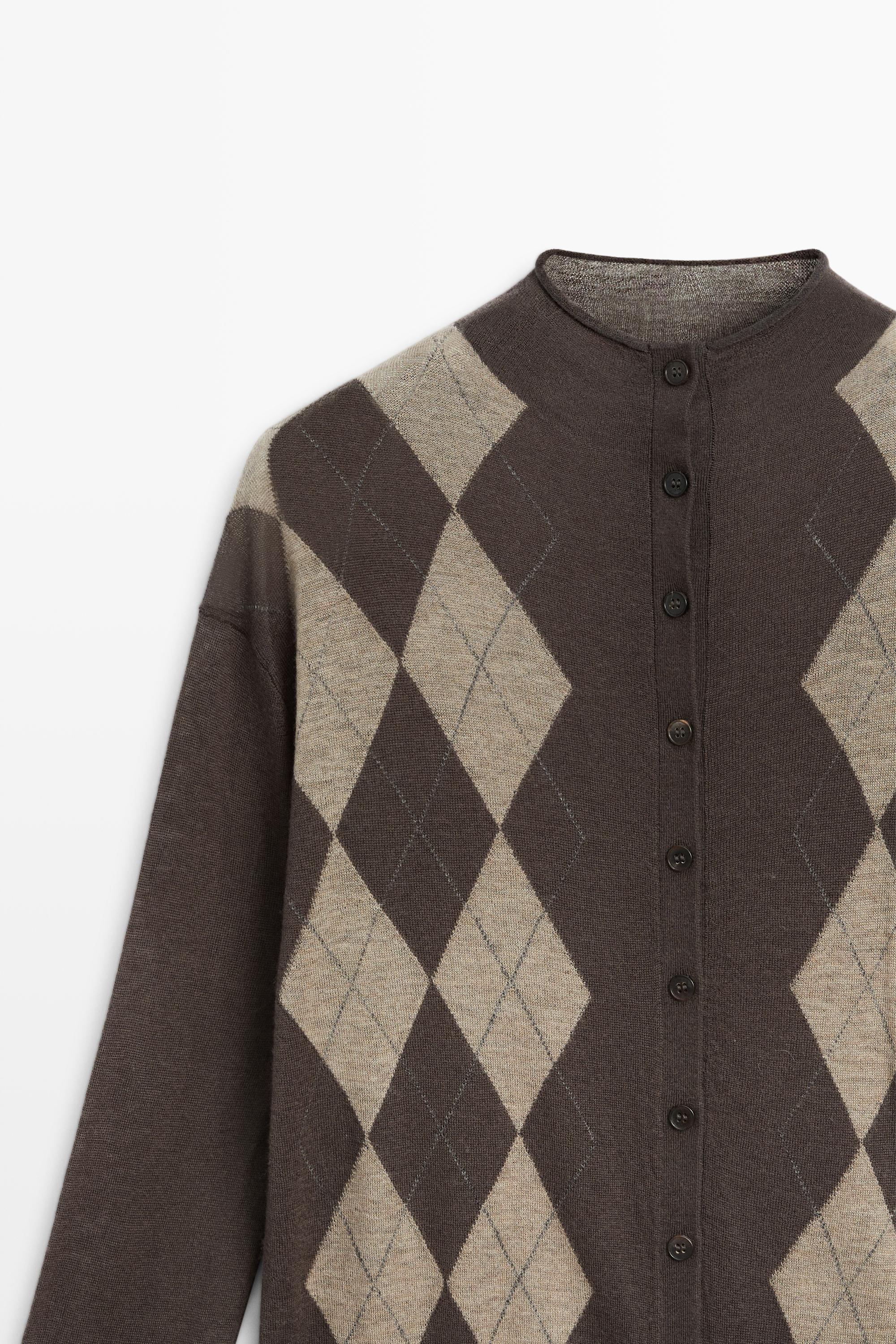 100% wool argyle knit cardigan