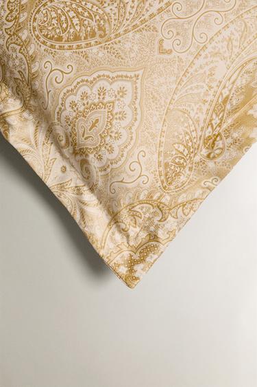 PAISLEY PRINT SATEEN PILLOWCASE - Gold by Zara - Image 3