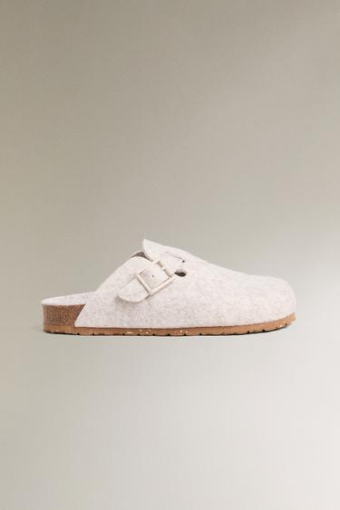 BUCKLED FELT MULE CLOG SLIPPERS - Grey by Zara