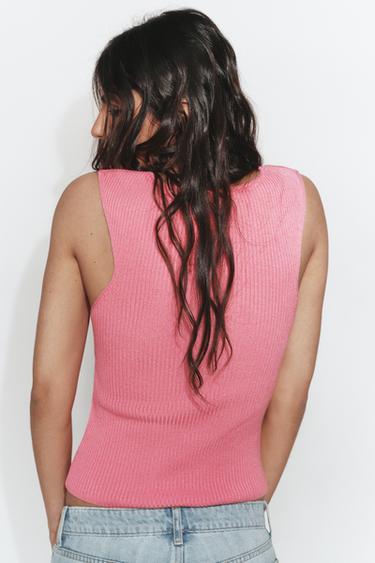 RIBBED KNIT V-NECK TOP - Pink by Zara