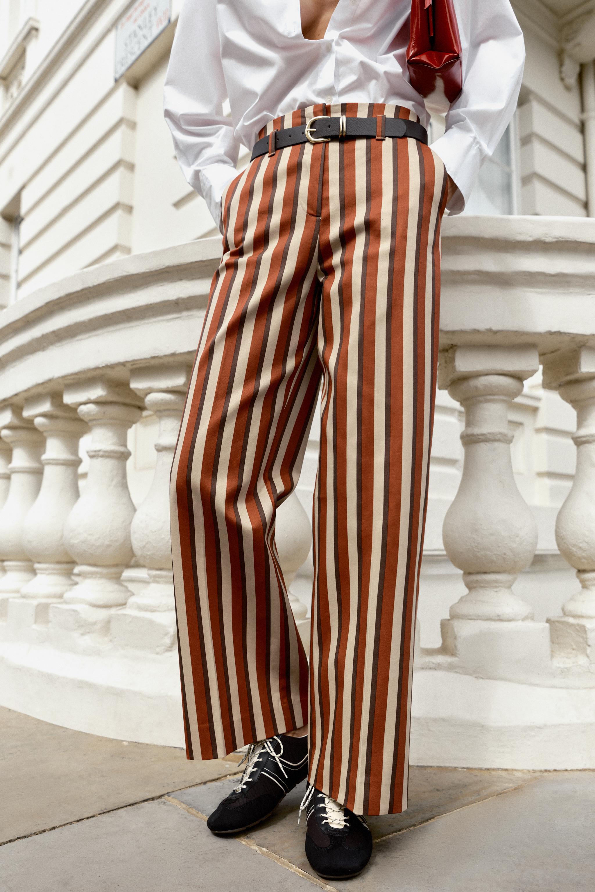 STRIPED BELTED TROUSERS — Striped