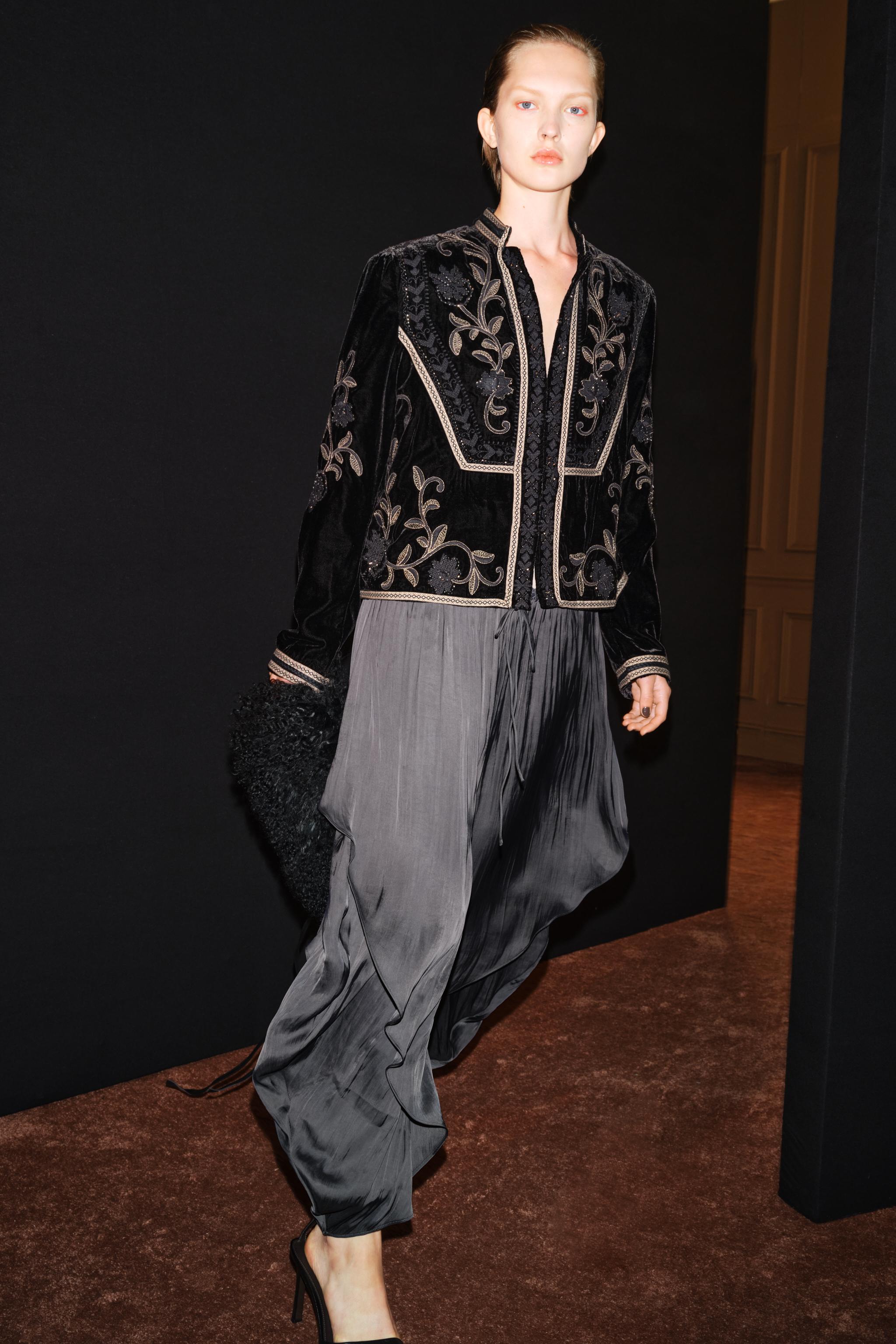 Velvet Jacket With Embroidery And Beads Zw Collection by Zara