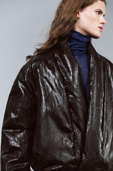 ZW COLLECTION FAUX LEATHER PADDED JACKET — Burgundy 1