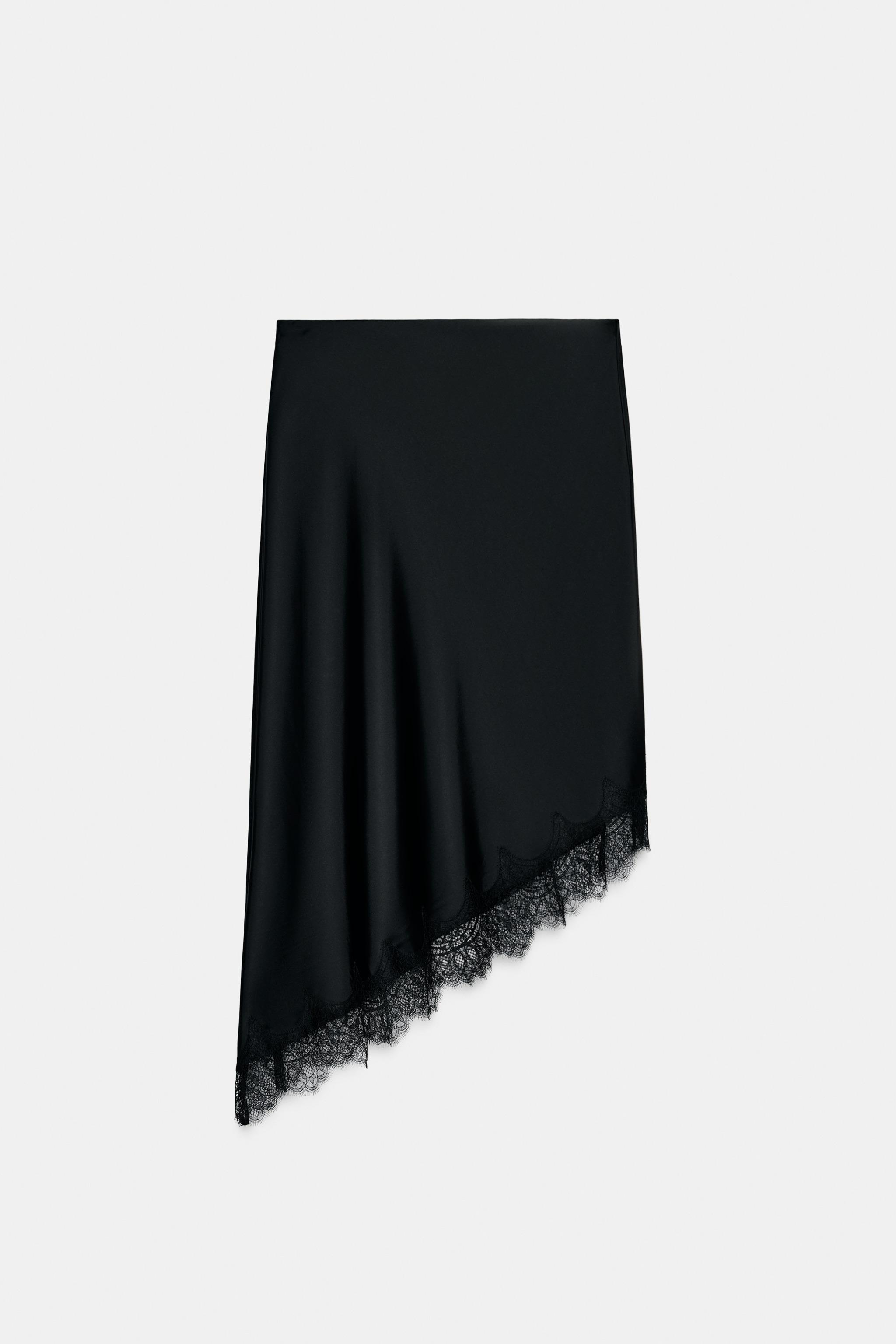 SATIN SKIRT WITH LACE TRIM - Black | ZARA South Africa