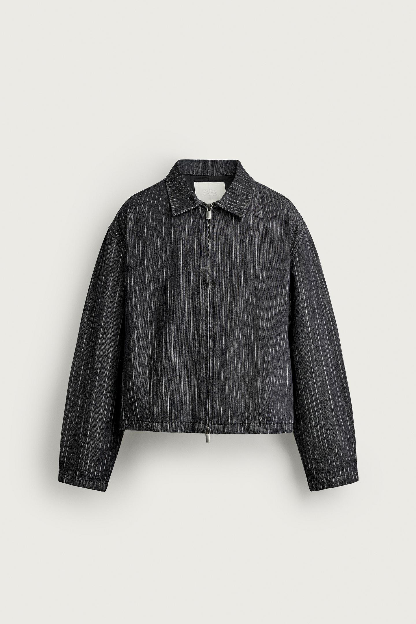 Мужская куртка Zara Pinstripe Cropped Fit, цвет: Серый — фото 8