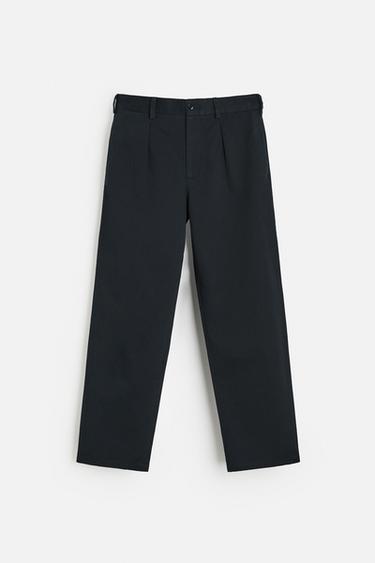 PLEATED CHINO TROUSERS - Dark navy by Zara