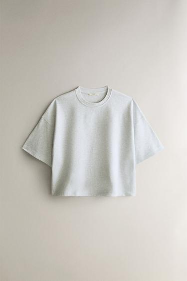 SHORT SLEEVE COTTON T-SHIRT - Grey by Zara