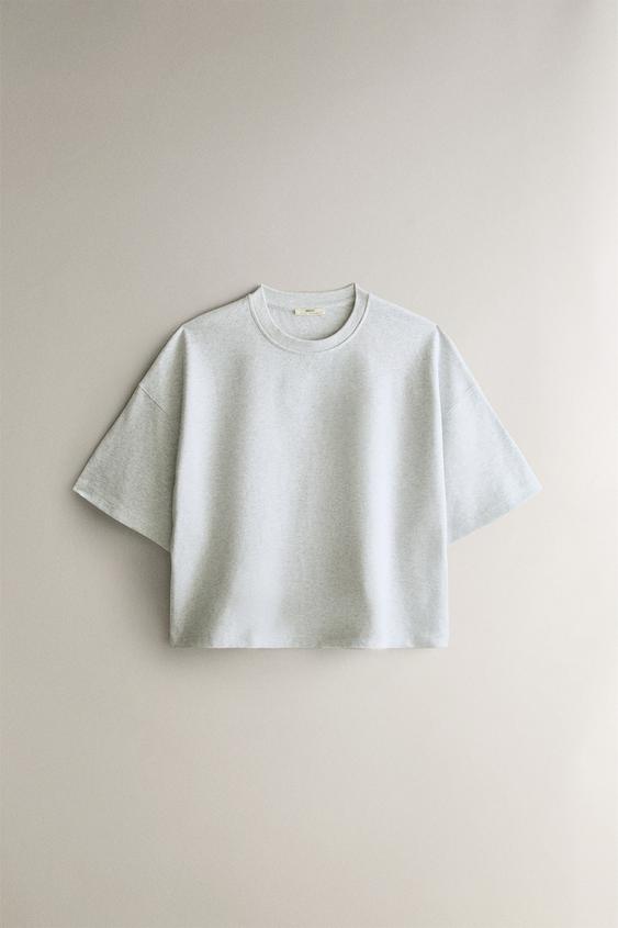 CAMISETA DE MANGA CURTA EM ALGODÃO - Cinzento da Zara - Imagem 0