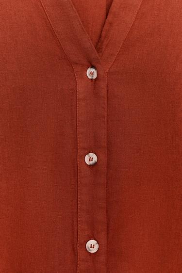 WIDE-SLEEVE LINEN BLEND SHIRT - Terracotta by Zara