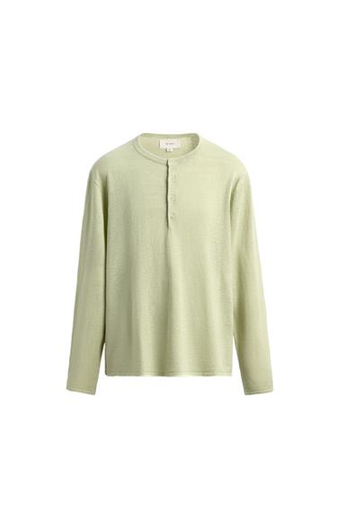 Zara 100% HEMP HENLEY JUMPER - Light green