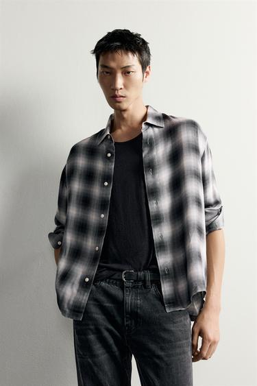 CHECK PRINT FLOWING SHIRT - Black by Zara
