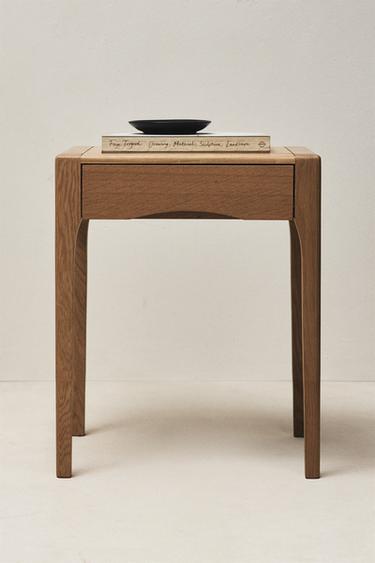 OAK BEDSIDE TABLE WITH DRAWER - Light beige by Zara