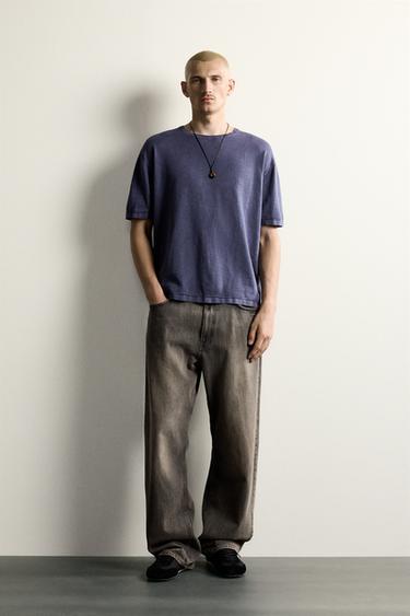 TEXTURED KNIT T-SHIRT - Bluish by Zara