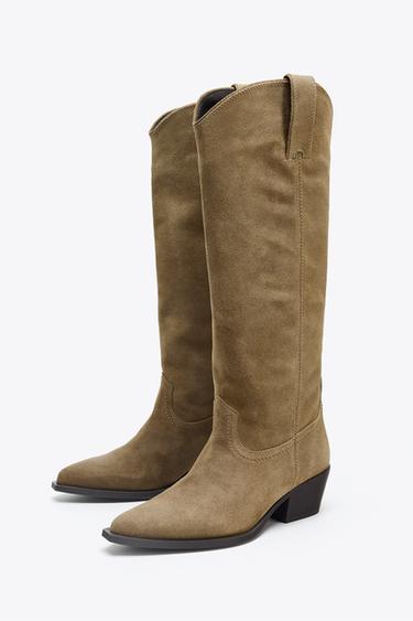 SPLIT SUEDE KNEE-HIGH BOOTS - Sand Brown by Zara - Image 4
